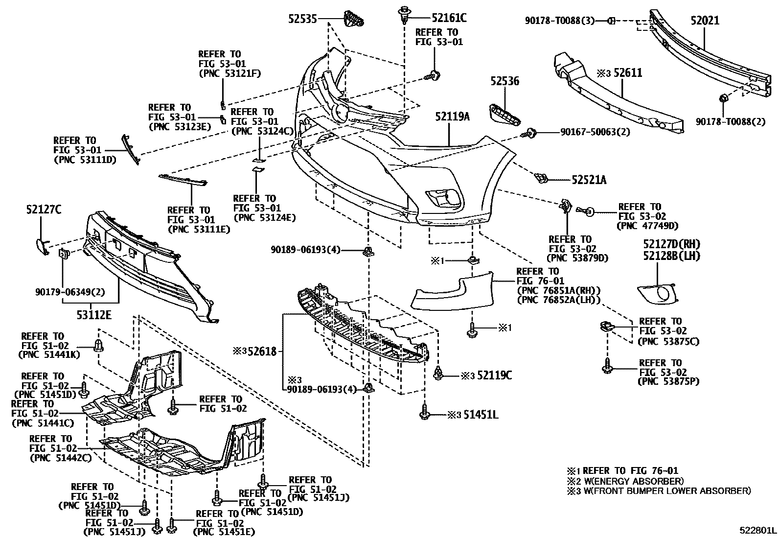 Toyota YARIS 前保险杠及附件 EPC diagram — 522801L