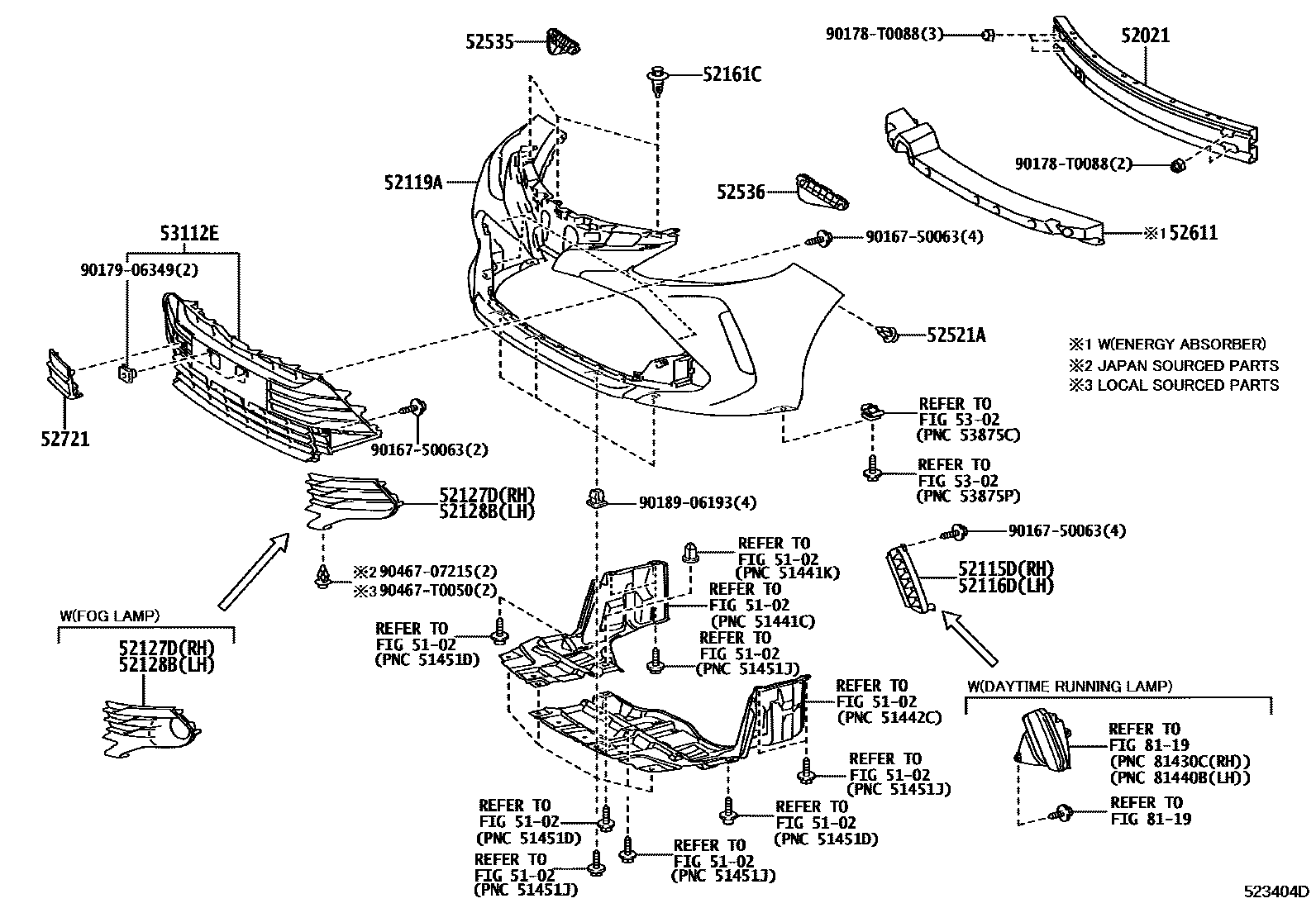 Toyota YARIS 前保险杠及附件 EPC diagram — 523404D