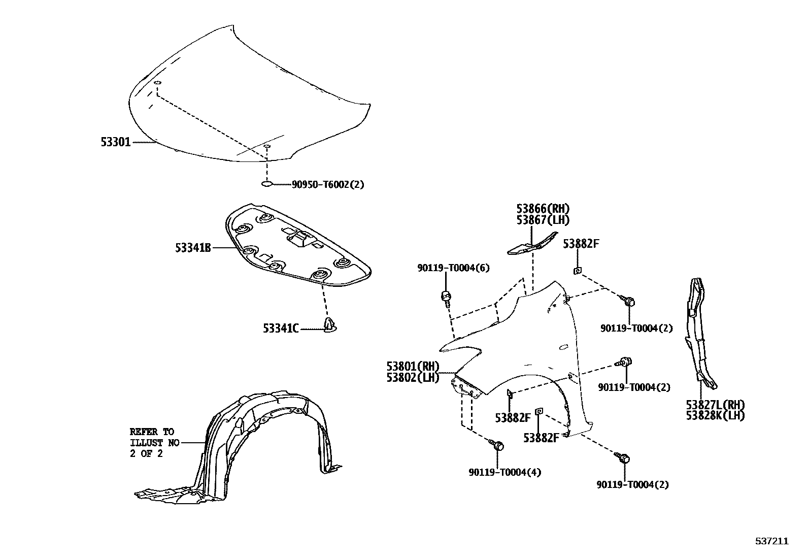 Toyota YARIS 发动机盖和前翼子板 EPC diagram — 537211