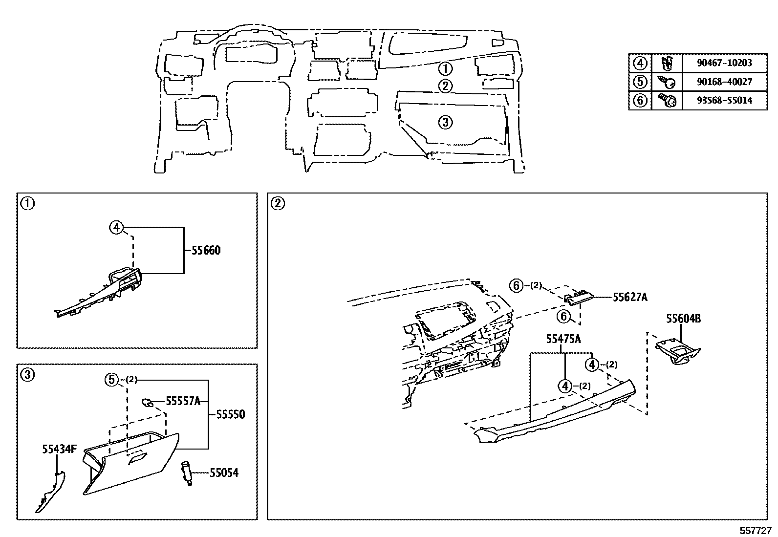 Toyota YARIS 仪表板和手套箱 EPC diagram — 557727