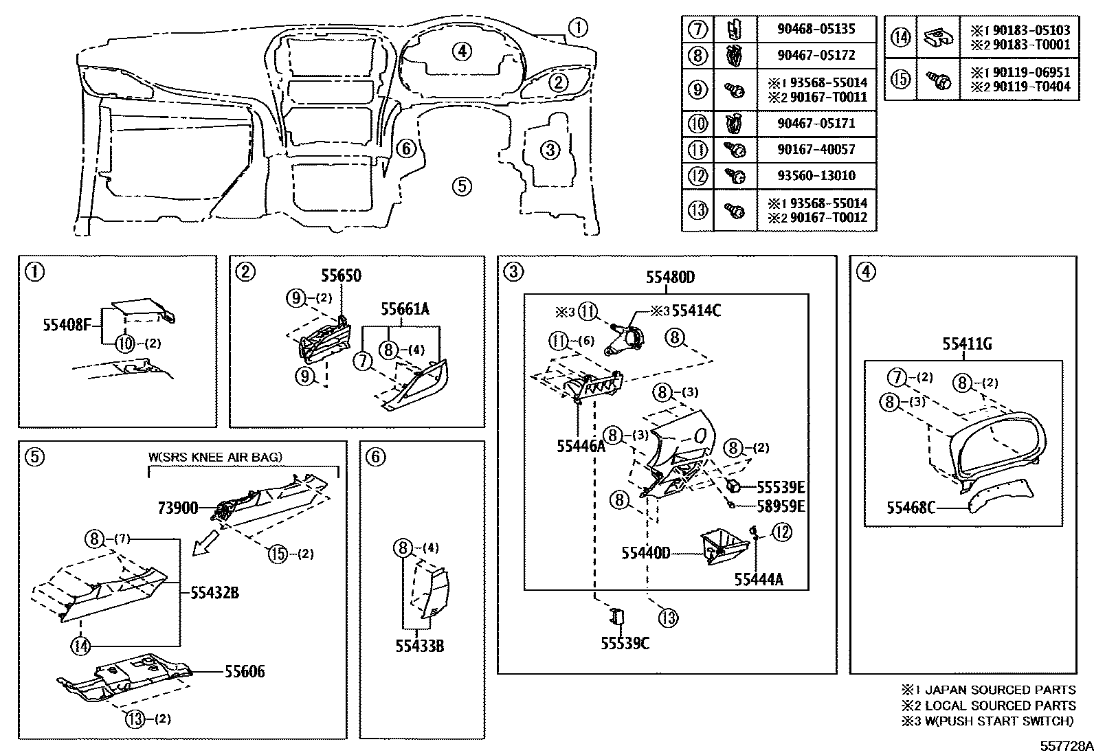 Toyota YARIS 仪表板和手套箱 EPC diagram — 557728A