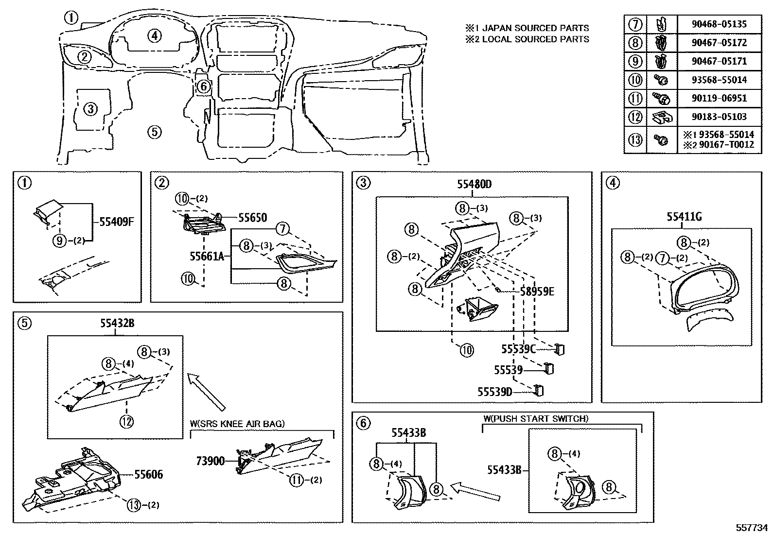 Toyota YARIS 仪表板和手套箱 EPC diagram — 557734