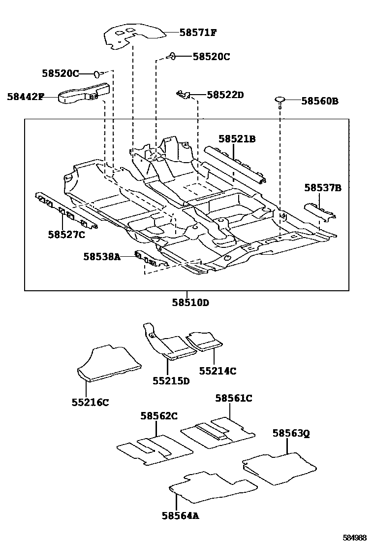 Toyota YARIS 地板垫和地毯 EPC diagram — 584988