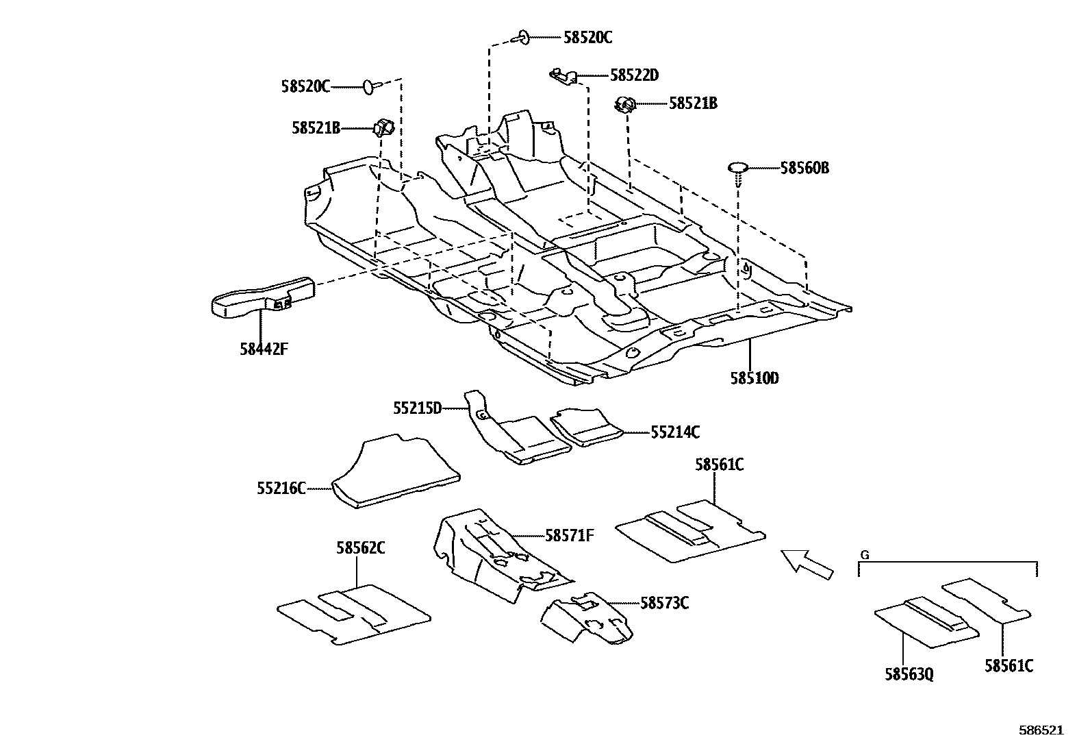Toyota YARIS 地板垫和地毯 EPC diagram — 586521