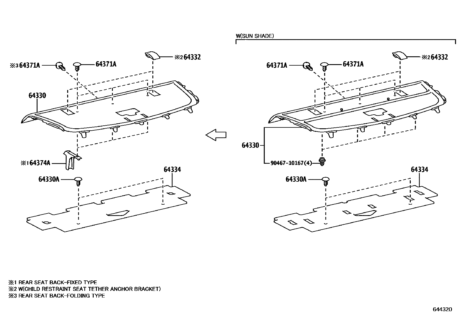 Toyota YARIS 杂物箱板和行李箱垫 EPC diagram — 644320