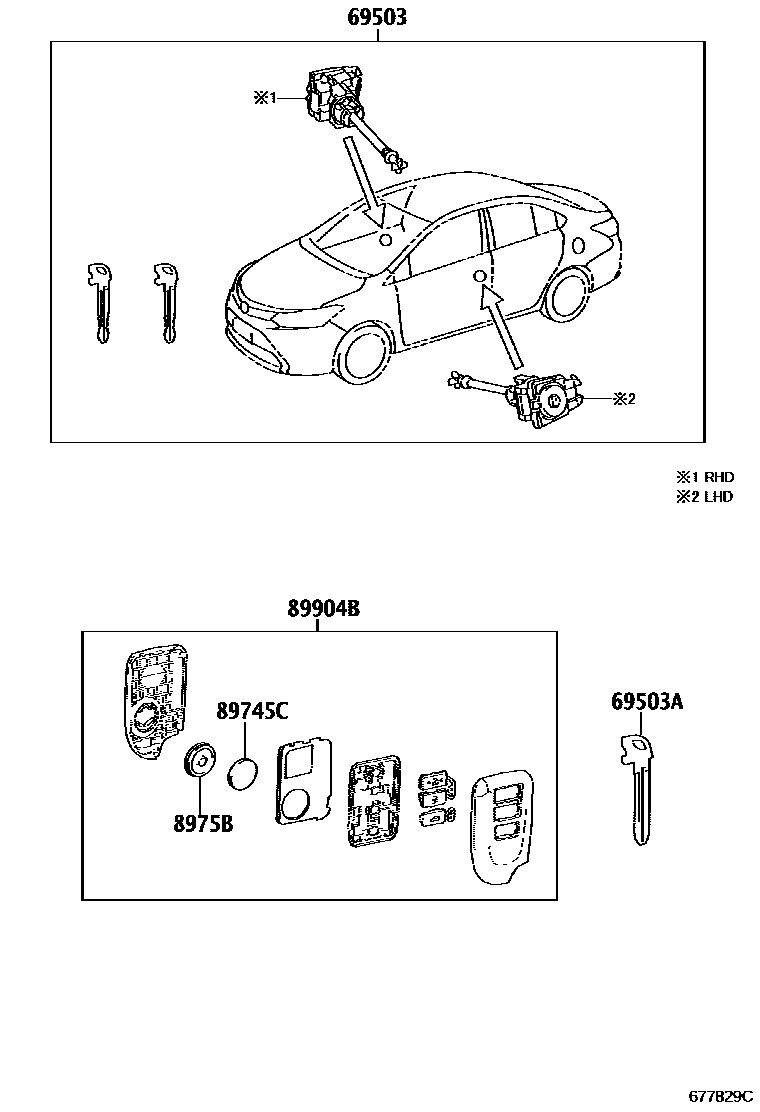 Toyota YARIS 锁芯组件 EPC diagram — 677829C
