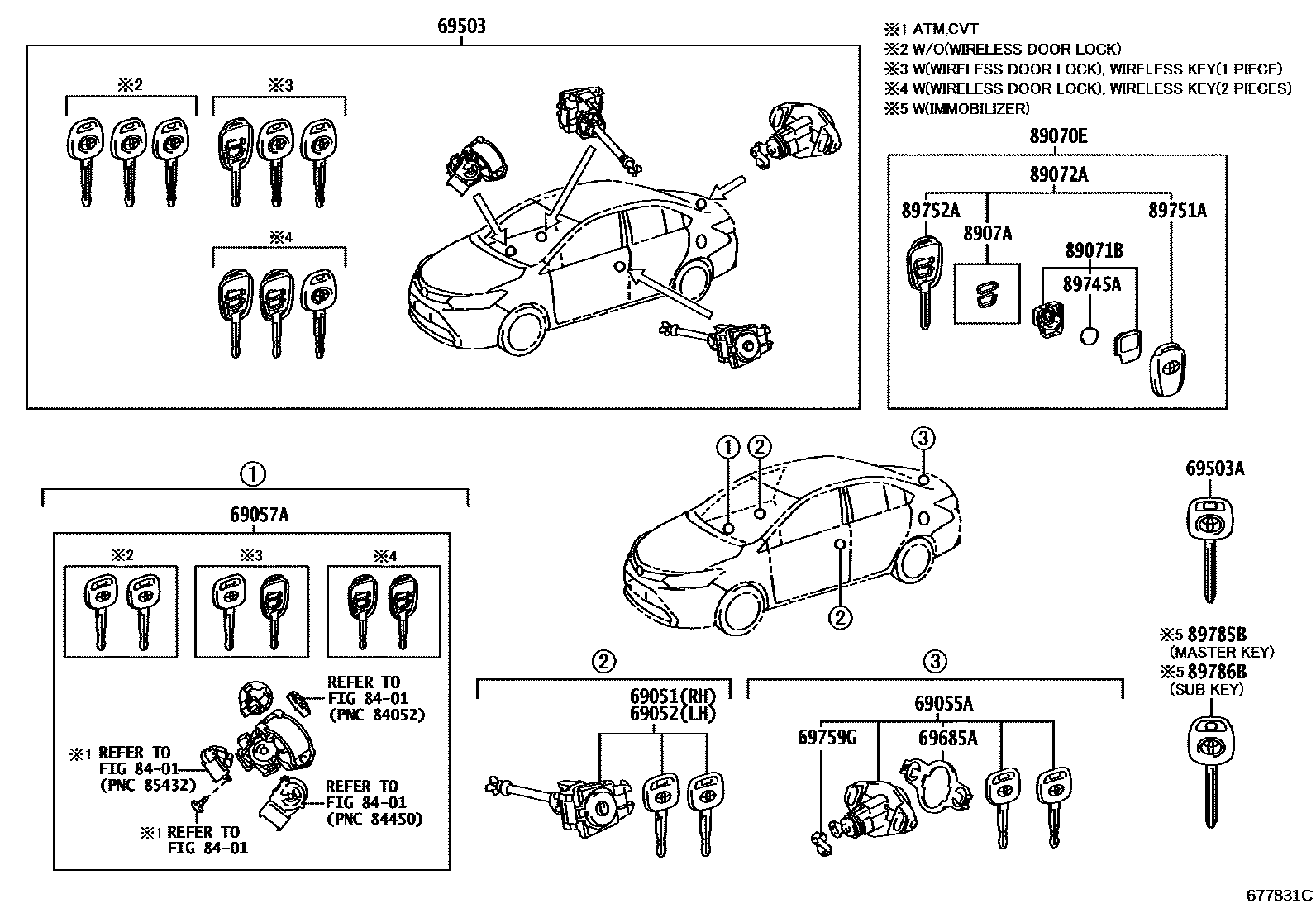 Toyota YARIS 锁芯组件 EPC diagram — 677831C