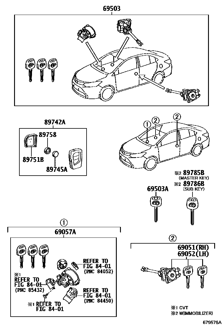 Toyota YARIS 锁芯组件 EPC diagram — 679576A