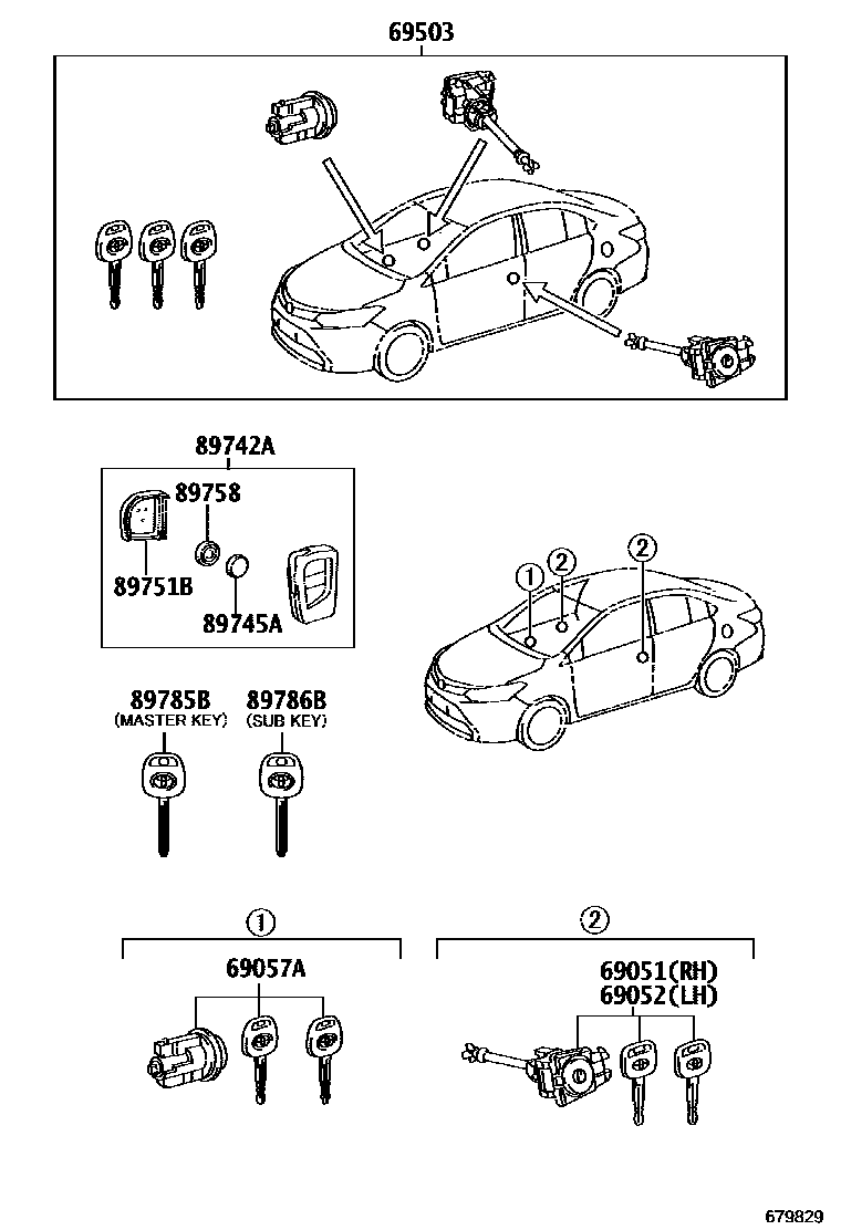Toyota YARIS 锁芯组件 EPC diagram — 679829