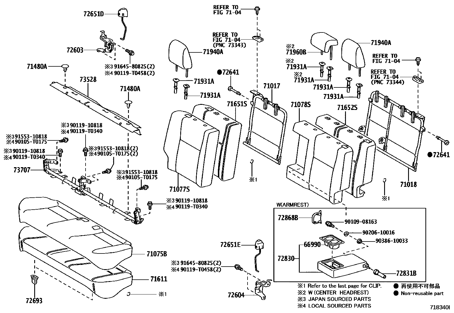 Toyota YARIS 后排座椅和座椅滑轨 EPC diagram — 718340I