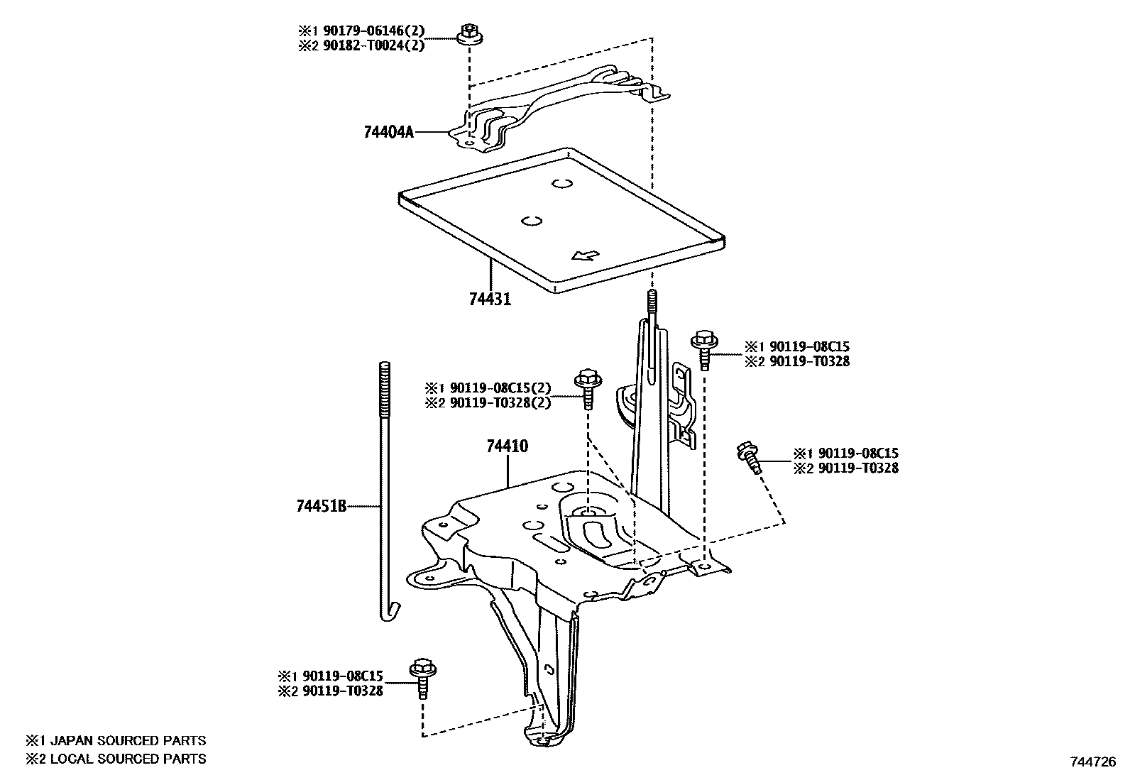 Toyota YARIS battery holder EPC diagram — 744726