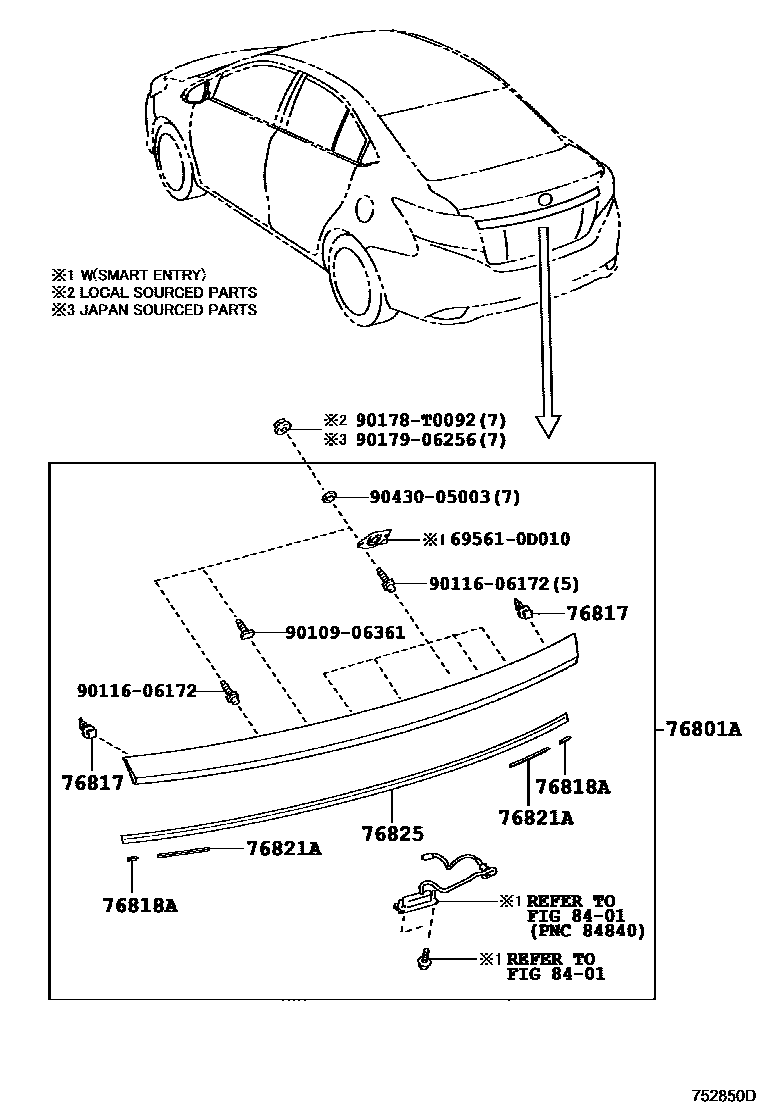 Toyota YARIS 后防护条 EPC diagram — 752850D