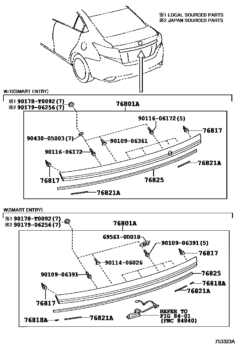 Toyota YARIS 后防护条 EPC diagram — 753323A