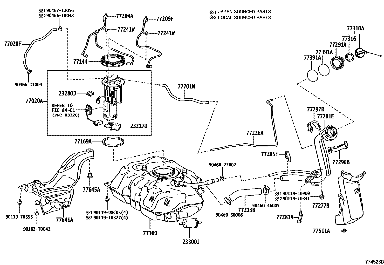 Toyota YARIS 燃油箱和燃油管 EPC diagram — 774525B