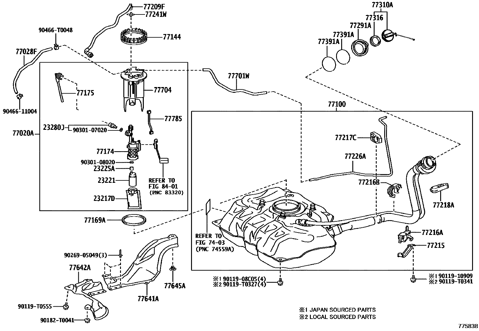 Toyota YARIS 燃油箱和燃油管 EPC diagram — 775838