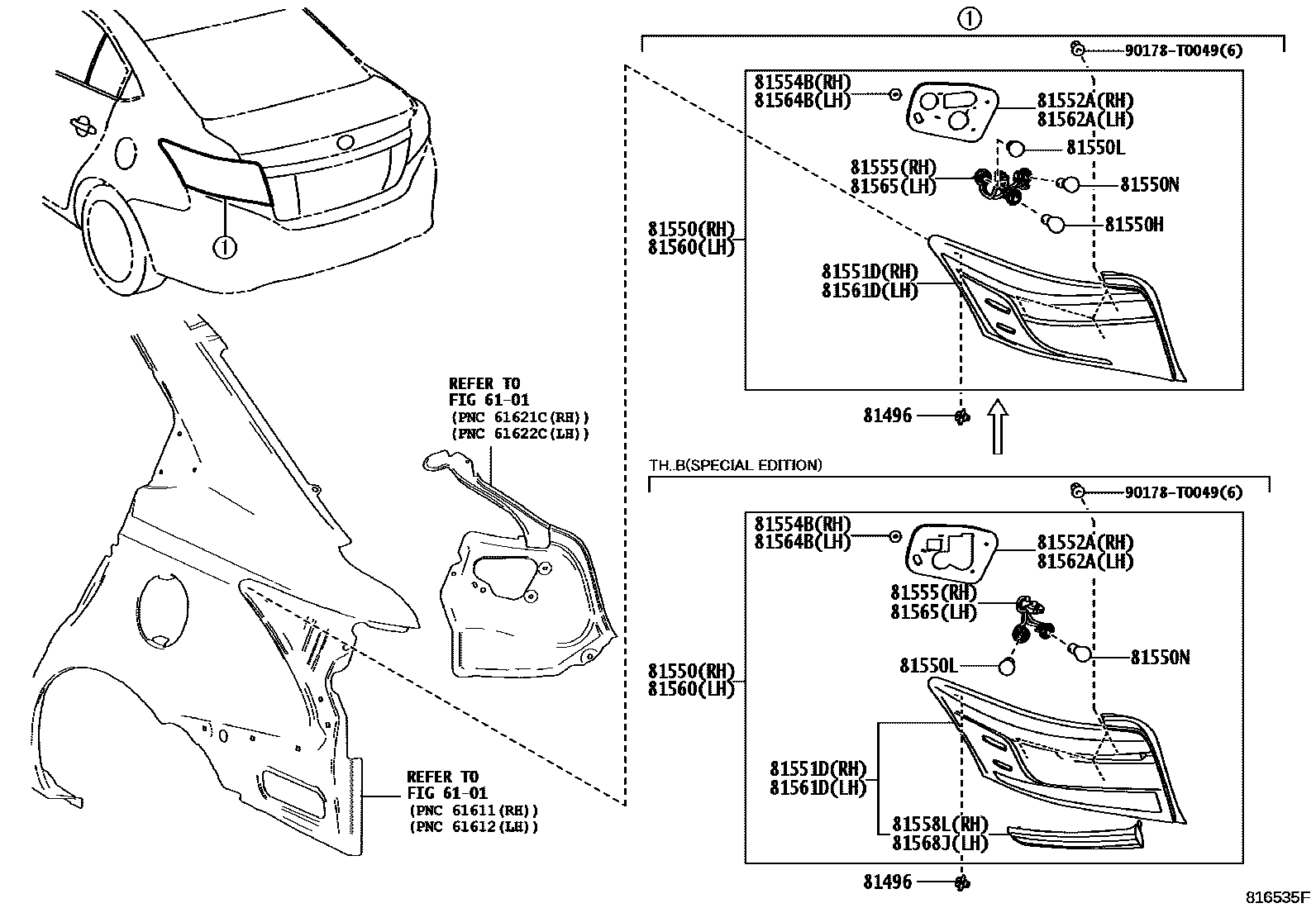 Toyota YARIS 后组合灯 EPC diagram — 816535F