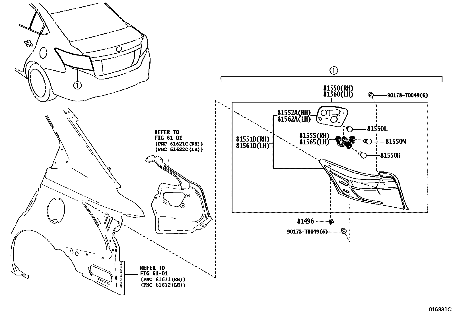 Toyota YARIS 后组合灯 EPC diagram — 816831C