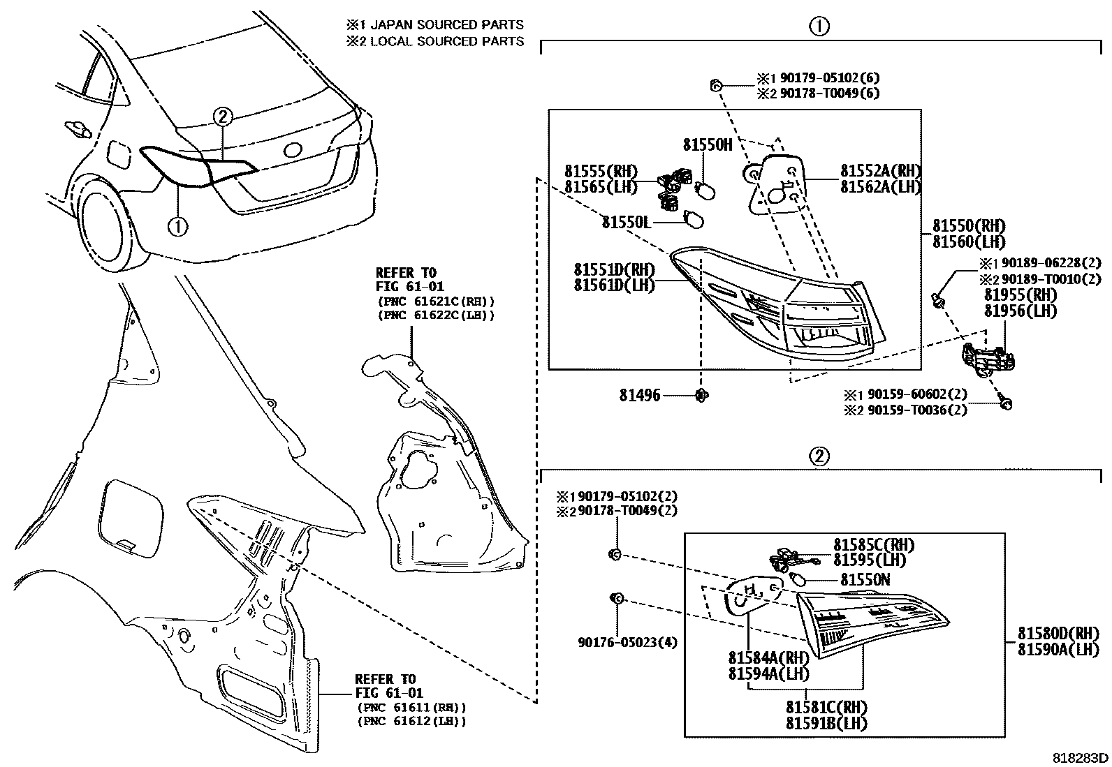 Toyota YARIS 后组合灯 EPC diagram — 818283D