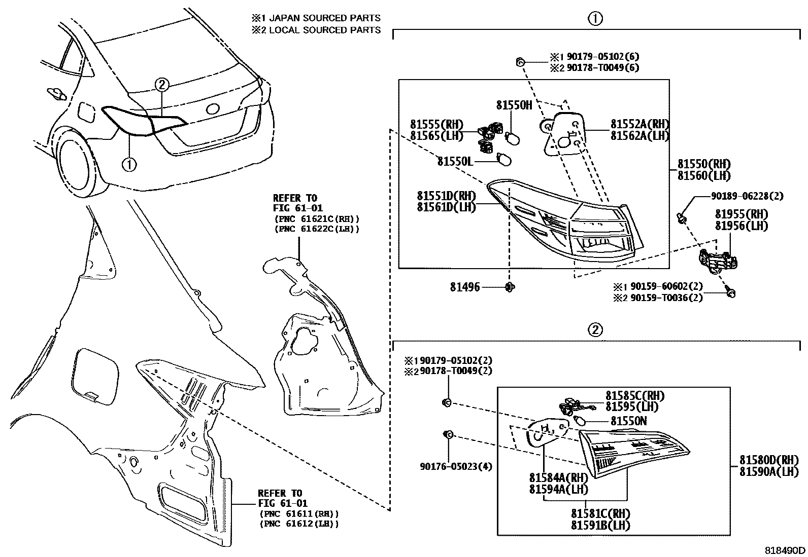 Toyota YARIS 后组合灯 EPC diagram — 818490D