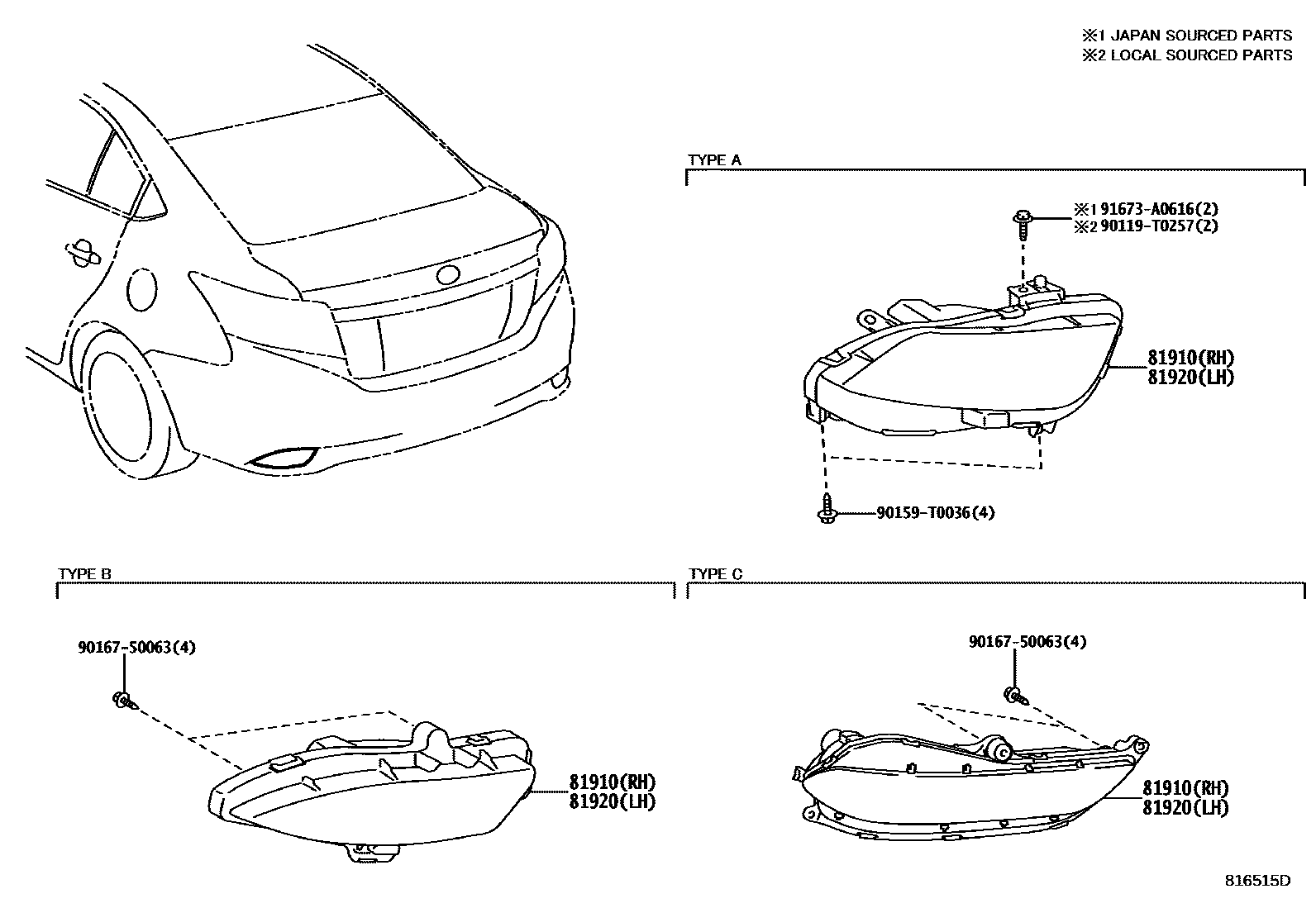 Toyota YARIS reflector EPC diagram — 816515D