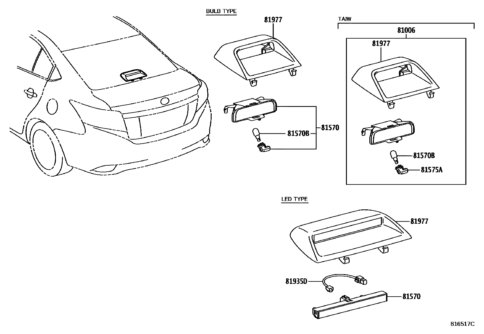 Toyota YARIS 高位刹车灯 EPC diagram — 816517C