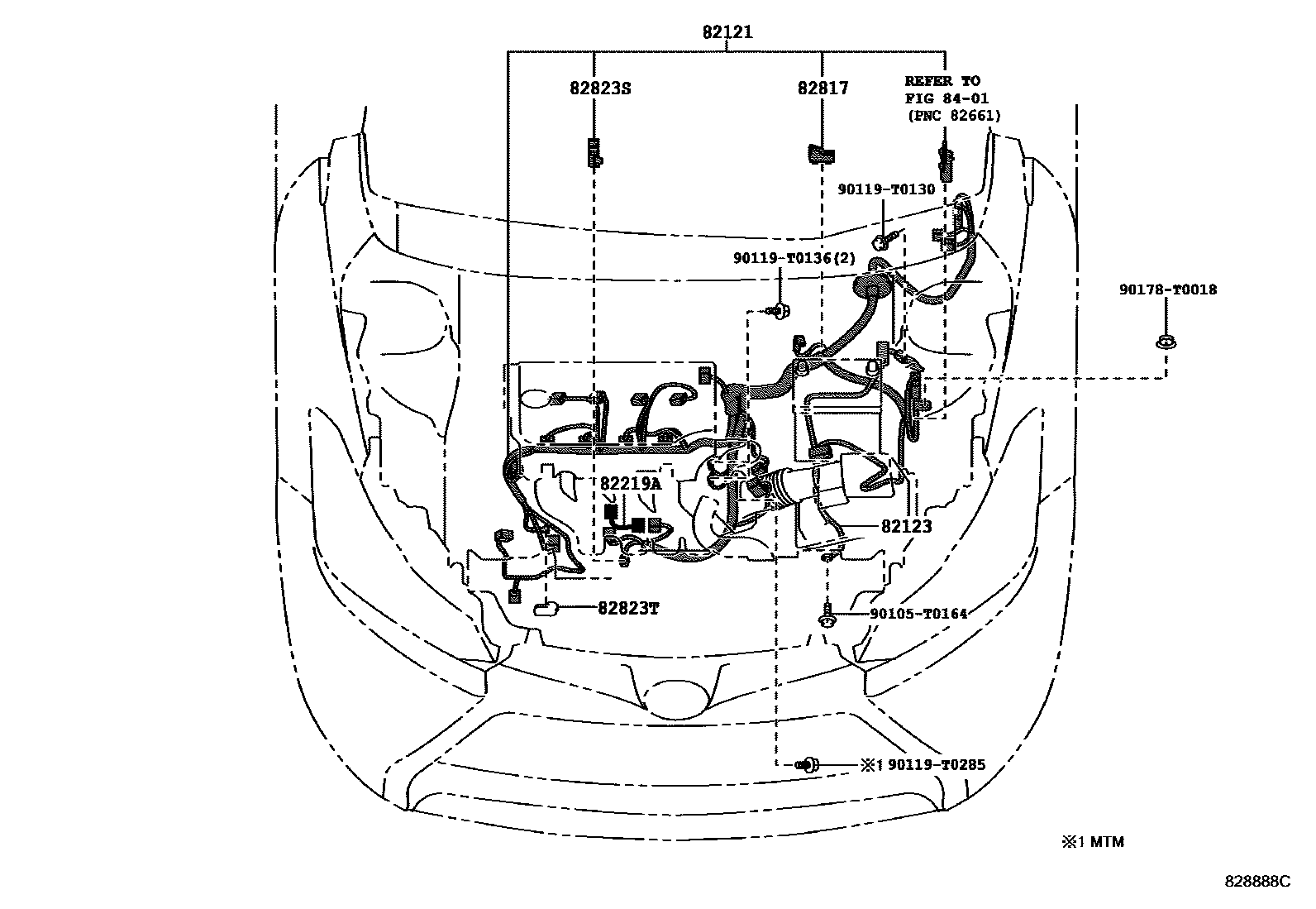 Toyota YARIS 线束和卡夹 EPC diagram — 828888C