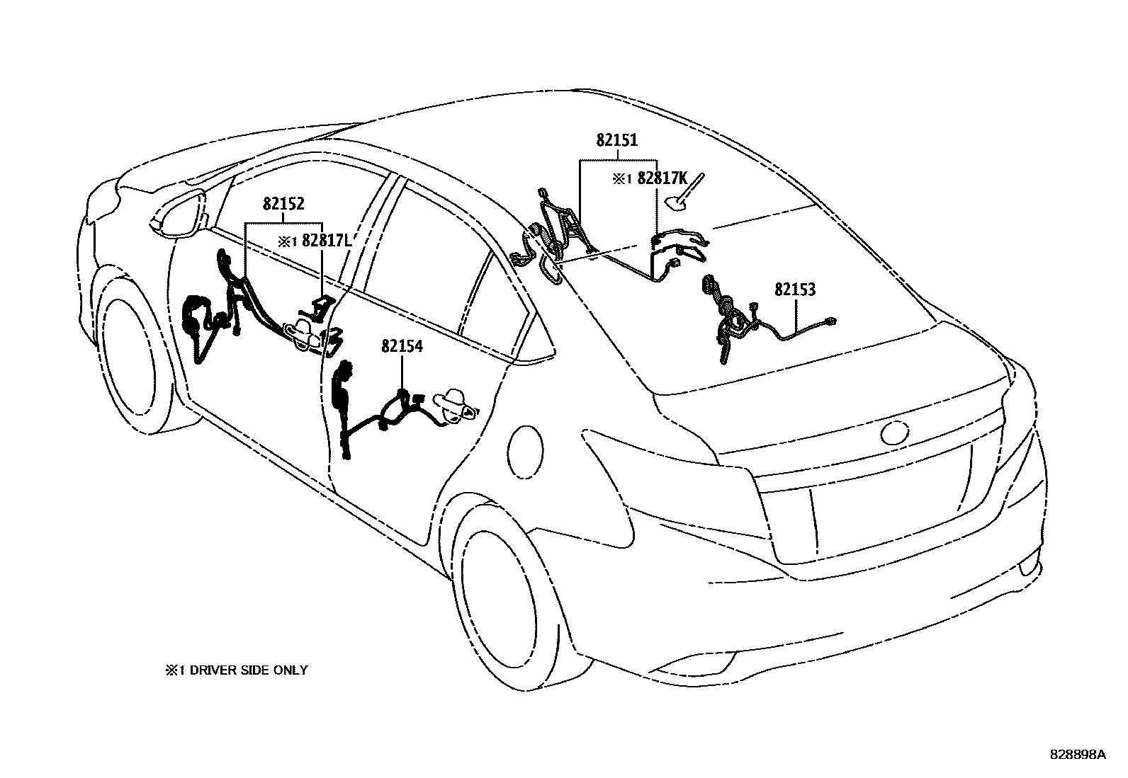 Toyota YARIS 线束和卡夹 EPC diagram — 828898A