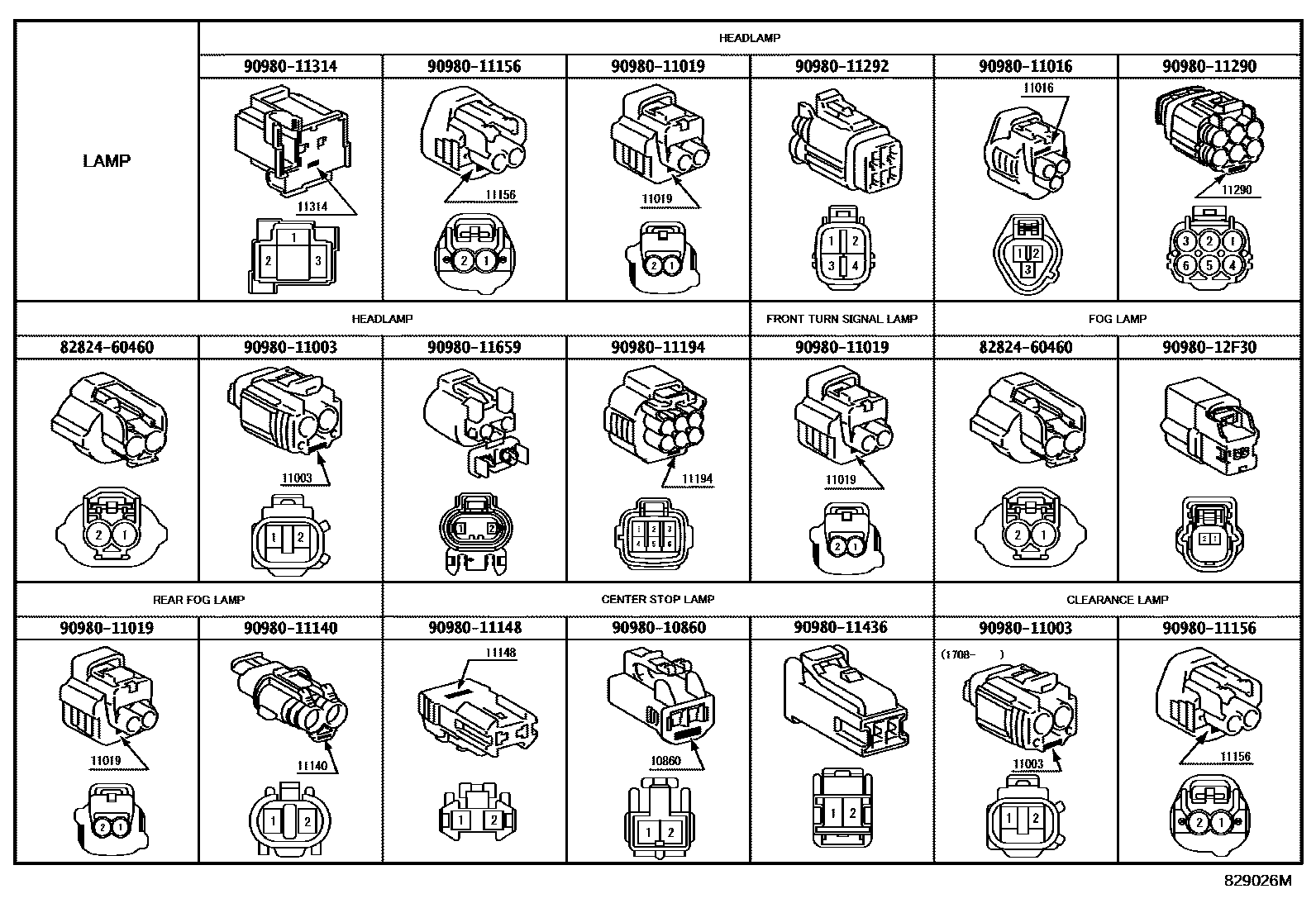 Toyota YARIS 线束和卡夹 EPC diagram — 829026M