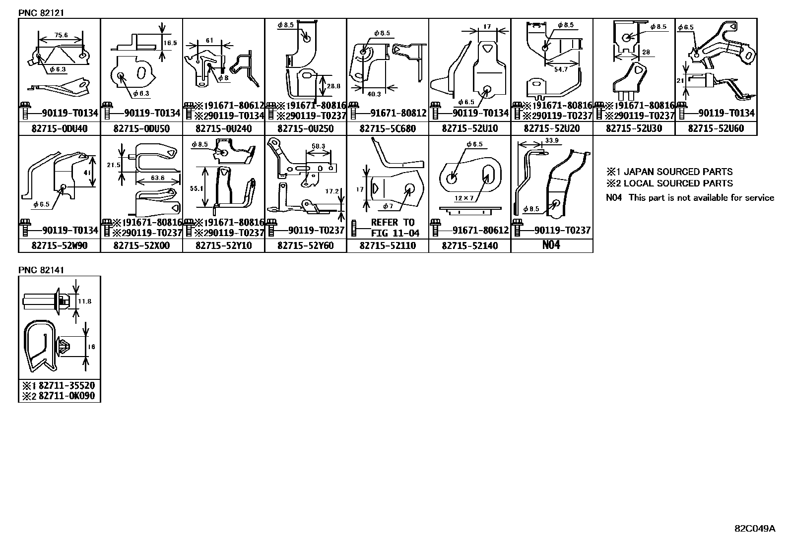 Toyota YARIS 线束和卡夹 EPC diagram — 82C049A
