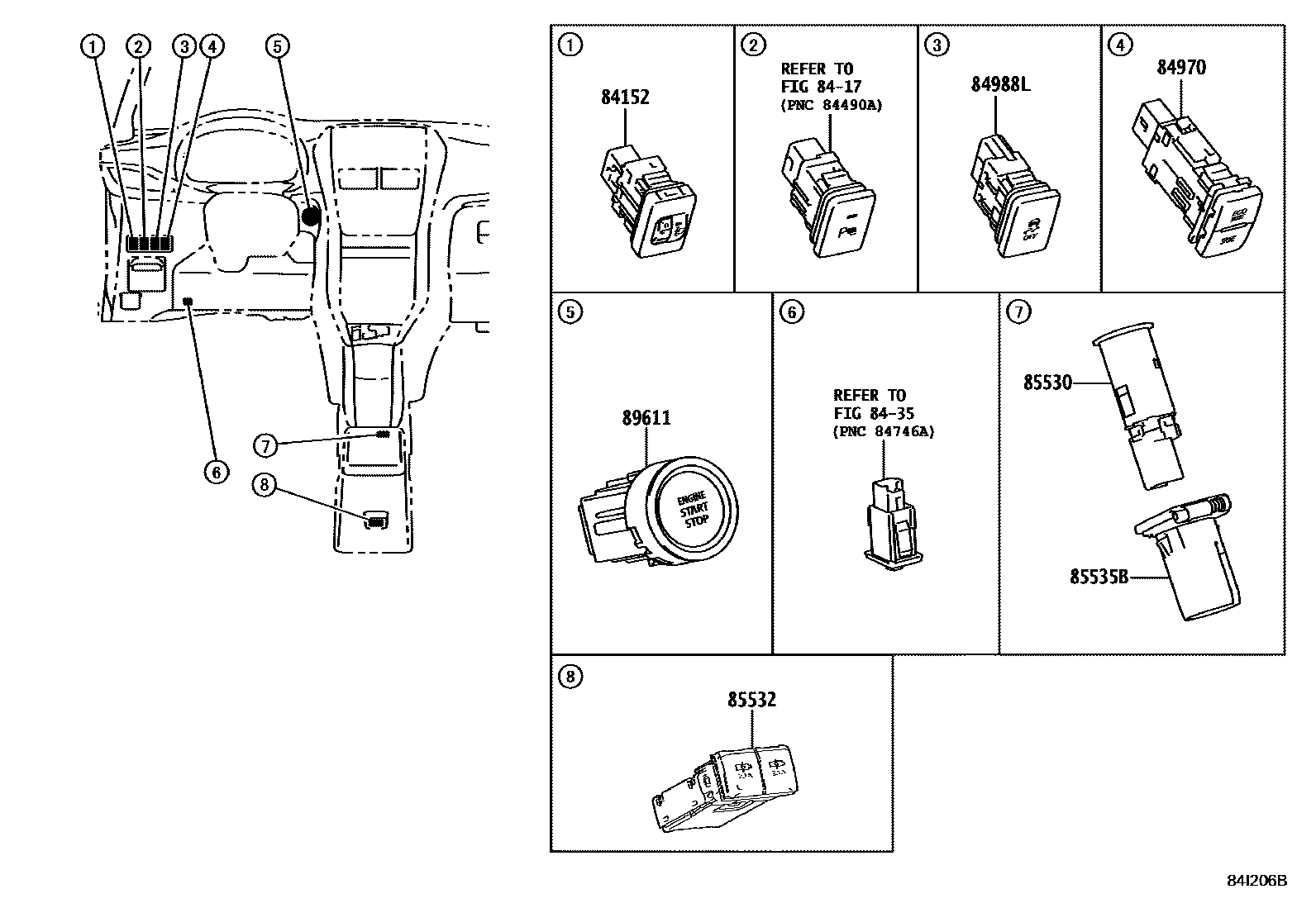 Toyota YARIS 开关和继电器和ECU EPC diagram — 84I206B