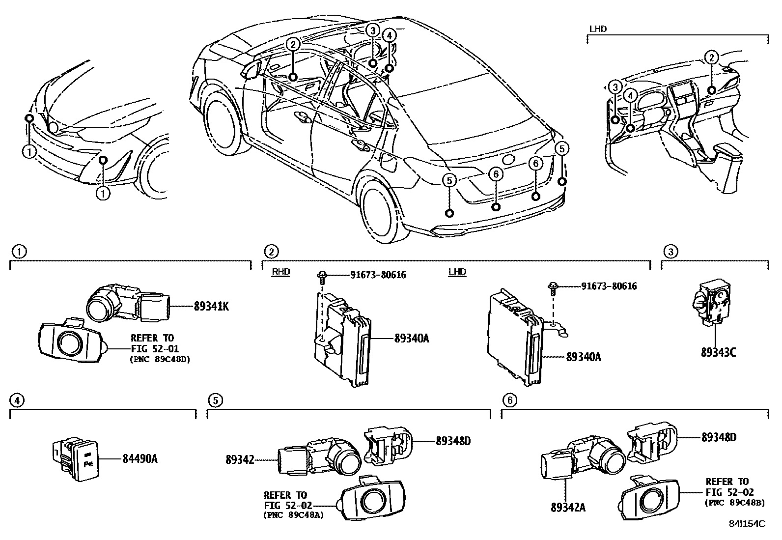 Toyota YARIS 测距雷达和倒车雷达 EPC diagram — 84I154C