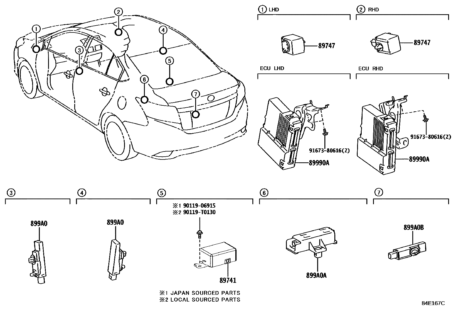 Toyota YARIS 遥控门锁 EPC diagram — 84E167C