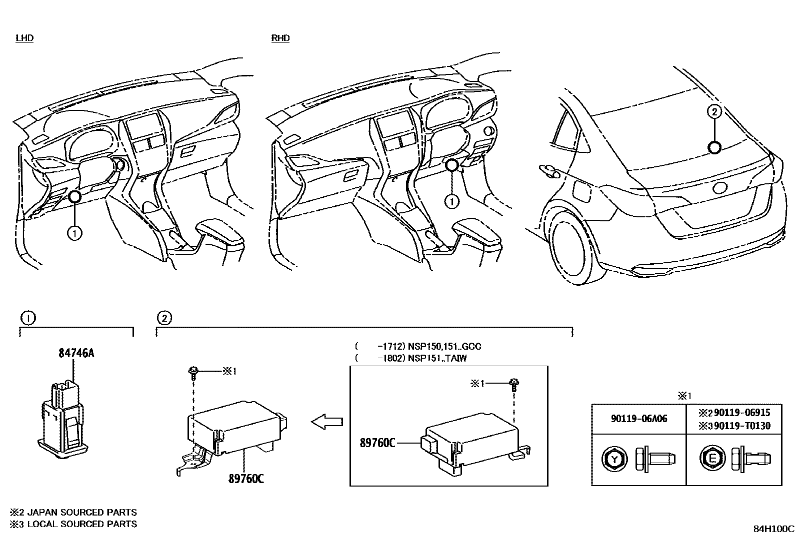 Toyota YARIS 轮胎压力警告系统 EPC diagram — 84H100C