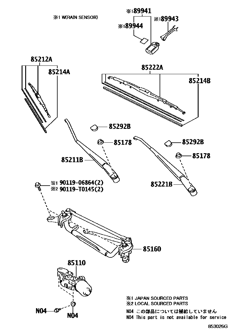 Toyota YARIS 挡风玻璃刮水器 EPC diagram — 853026G