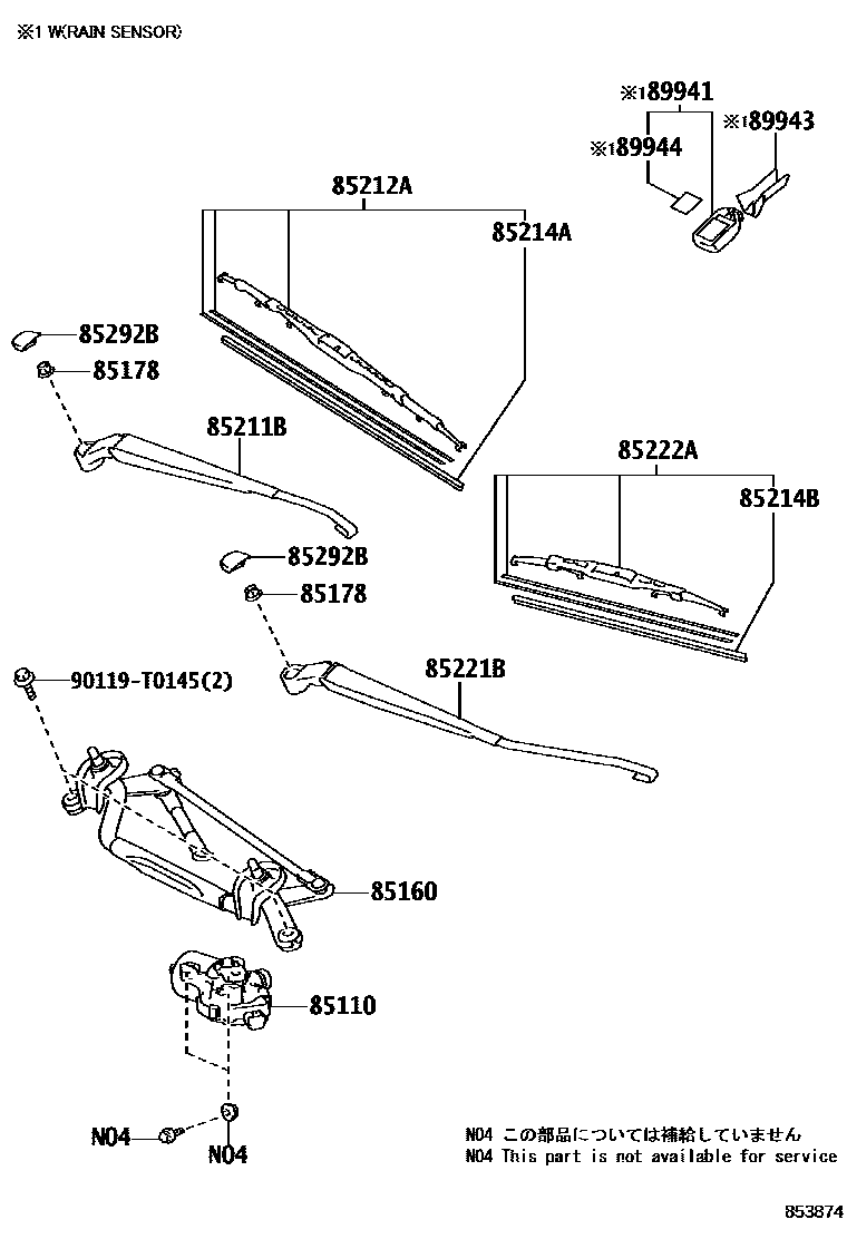 Toyota YARIS 挡风玻璃刮水器 EPC diagram — 853874
