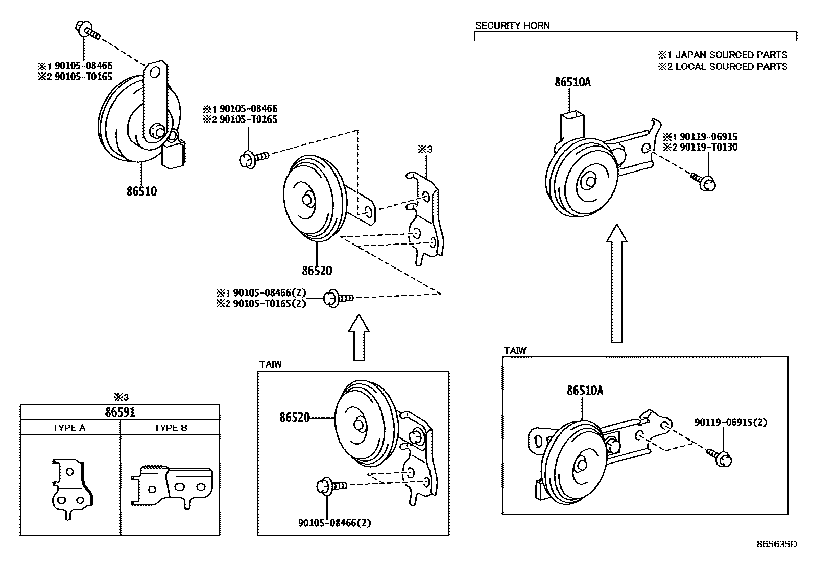 Toyota YARIS 喇叭 EPC diagram — 865635D