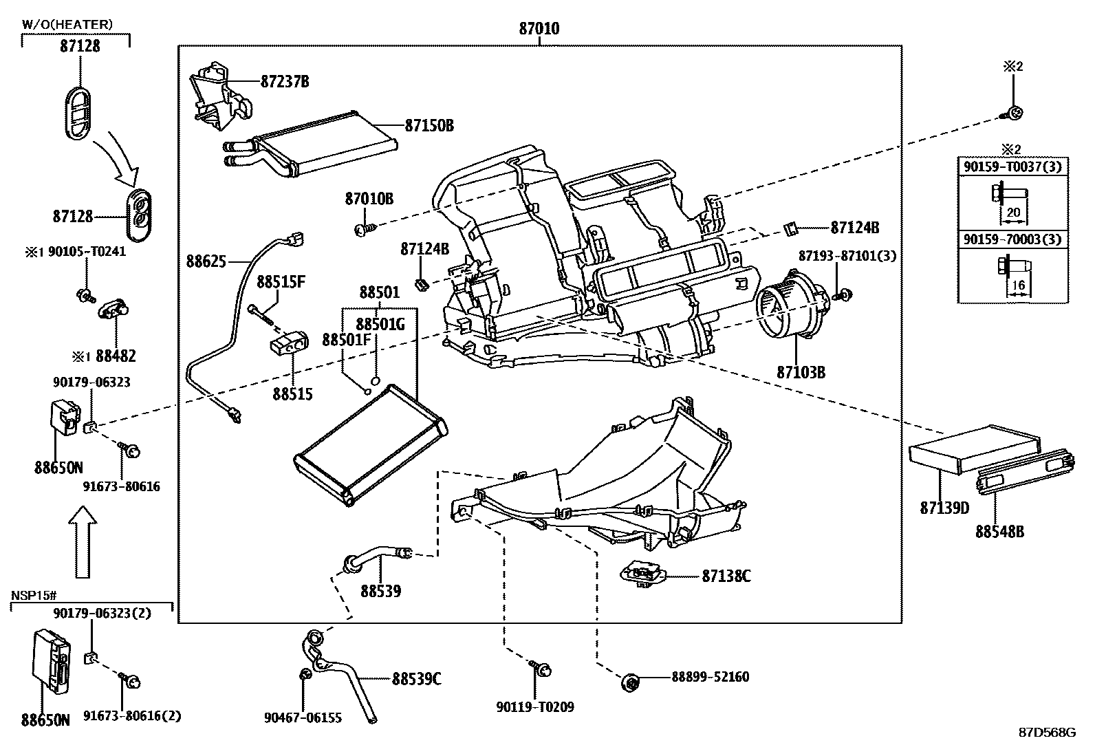 Toyota YARIS 暖风和空调系统 - 冷却器组件 EPC diagram — 87D568G
