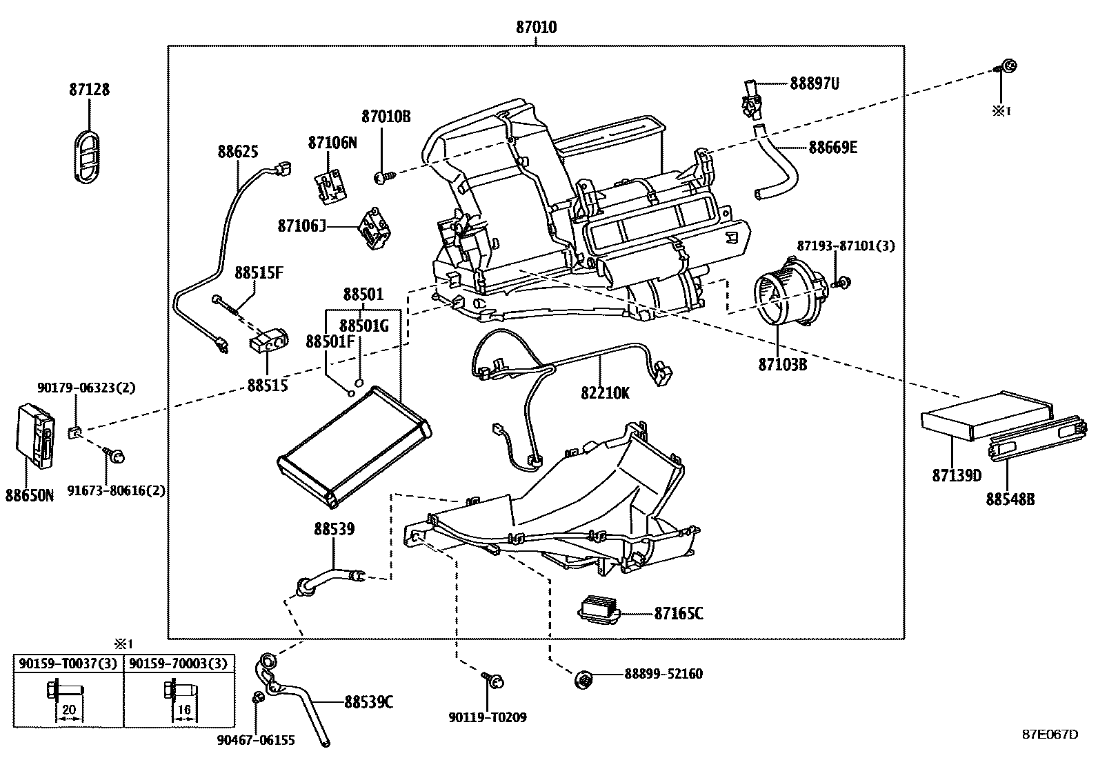 Toyota YARIS 暖风和空调系统 - 冷却器组件 EPC diagram — 87E067D