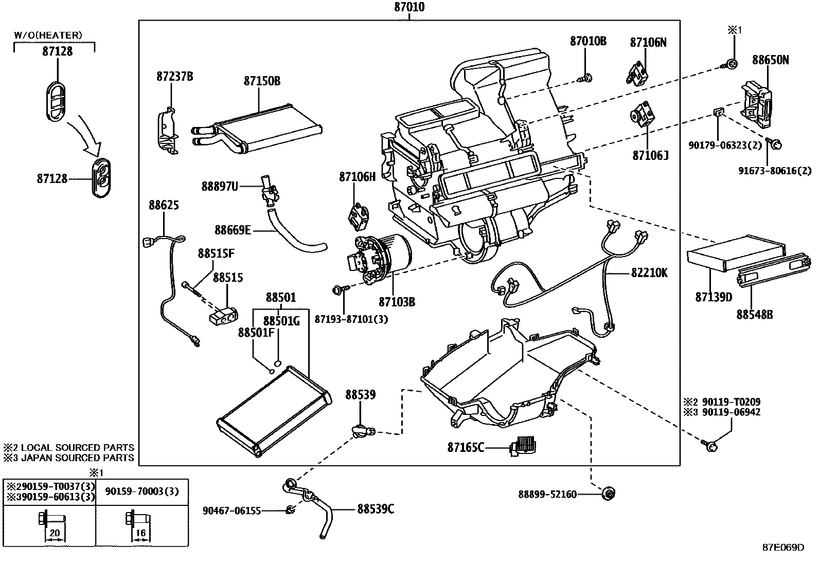 Toyota YARIS 暖风和空调系统 - 冷却器组件 EPC diagram — 87E069D