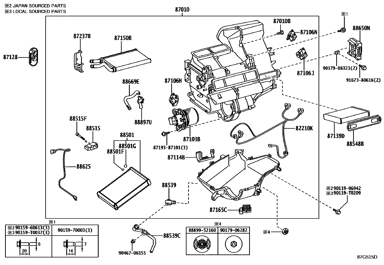 Toyota YARIS 暖风和空调系统 - 冷却器组件 EPC diagram — 87G515D
