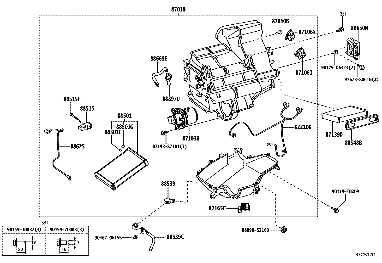 Toyota YARIS 暖风和空调系统 - 冷却器组件 EPC diagram — 87G517D