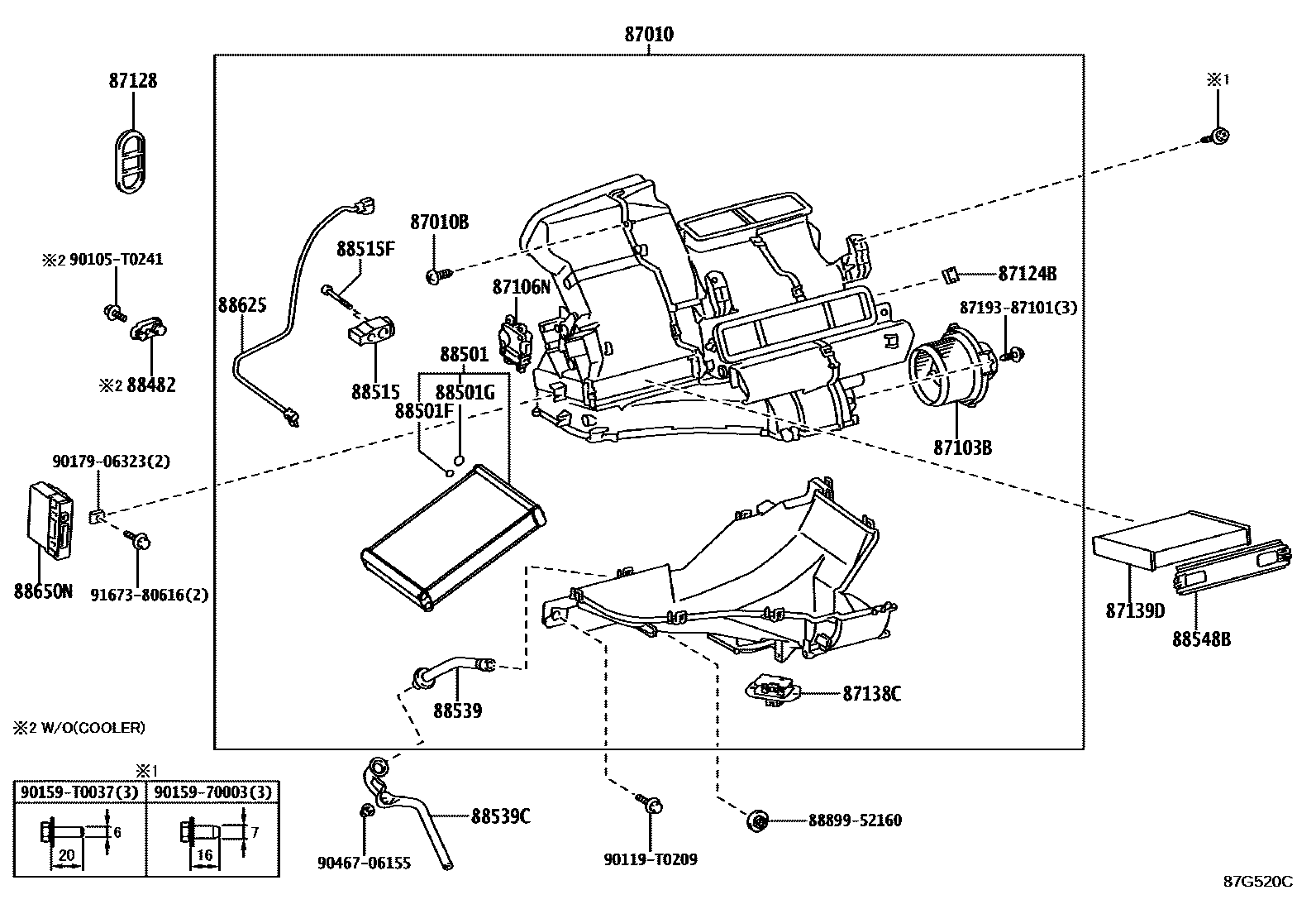 Toyota YARIS 暖风和空调系统 - 冷却器组件 EPC diagram — 87G520C