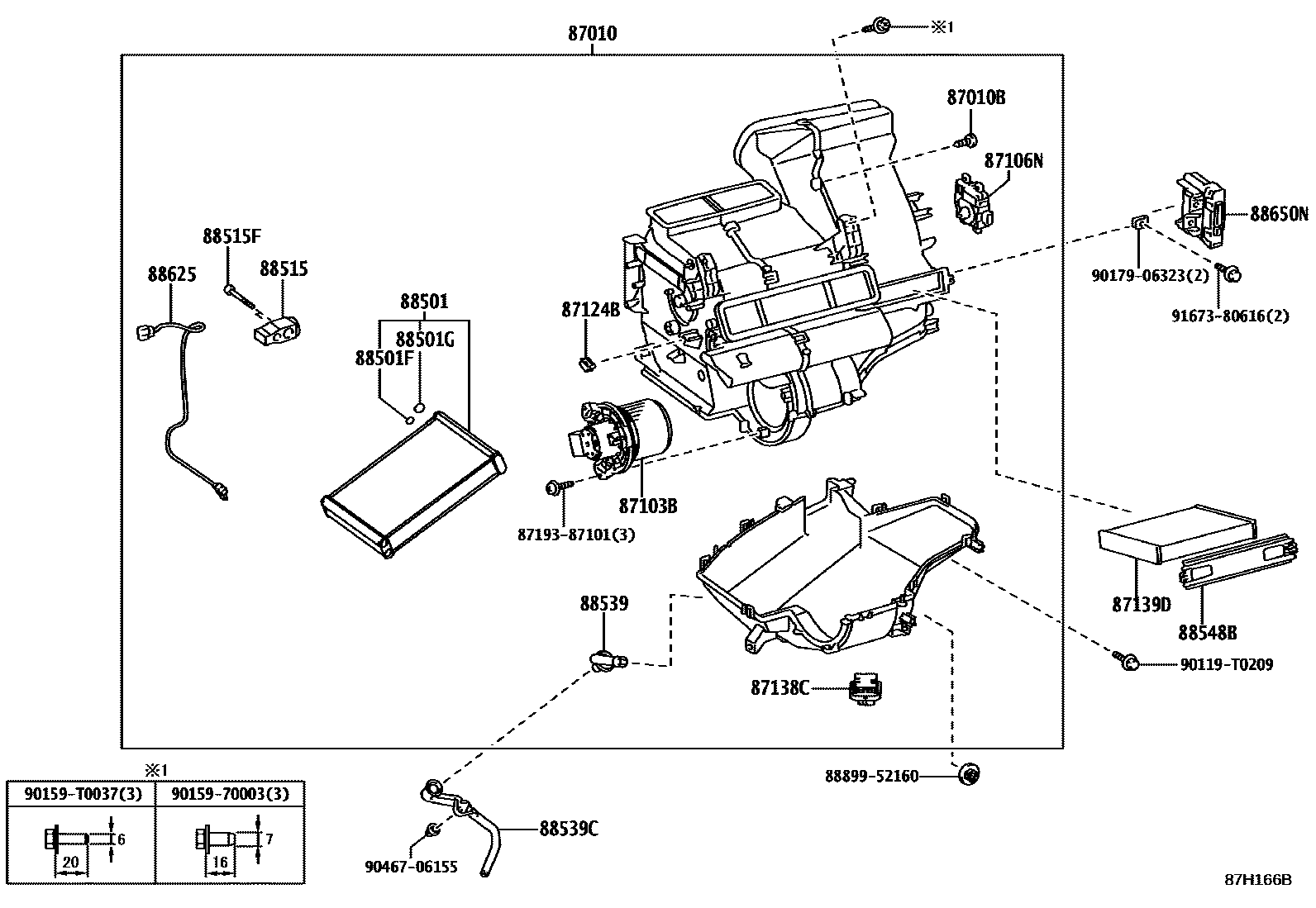 Toyota YARIS 暖风和空调系统 - 冷却器组件 EPC diagram — 87H166B