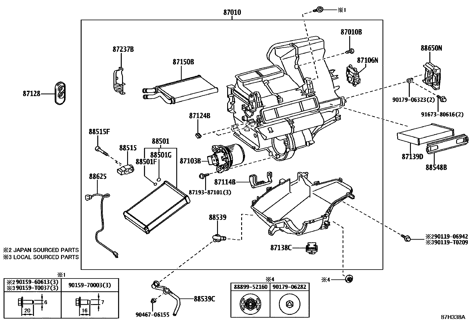 Toyota YARIS 暖风和空调系统 - 冷却器组件 EPC diagram — 87H338A
