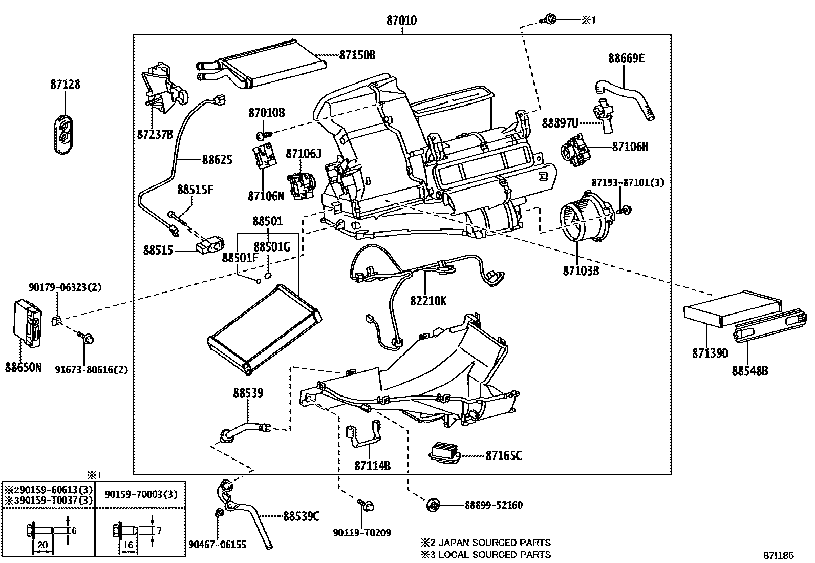 Toyota YARIS 暖风和空调系统 - 冷却器组件 EPC diagram — 87I186