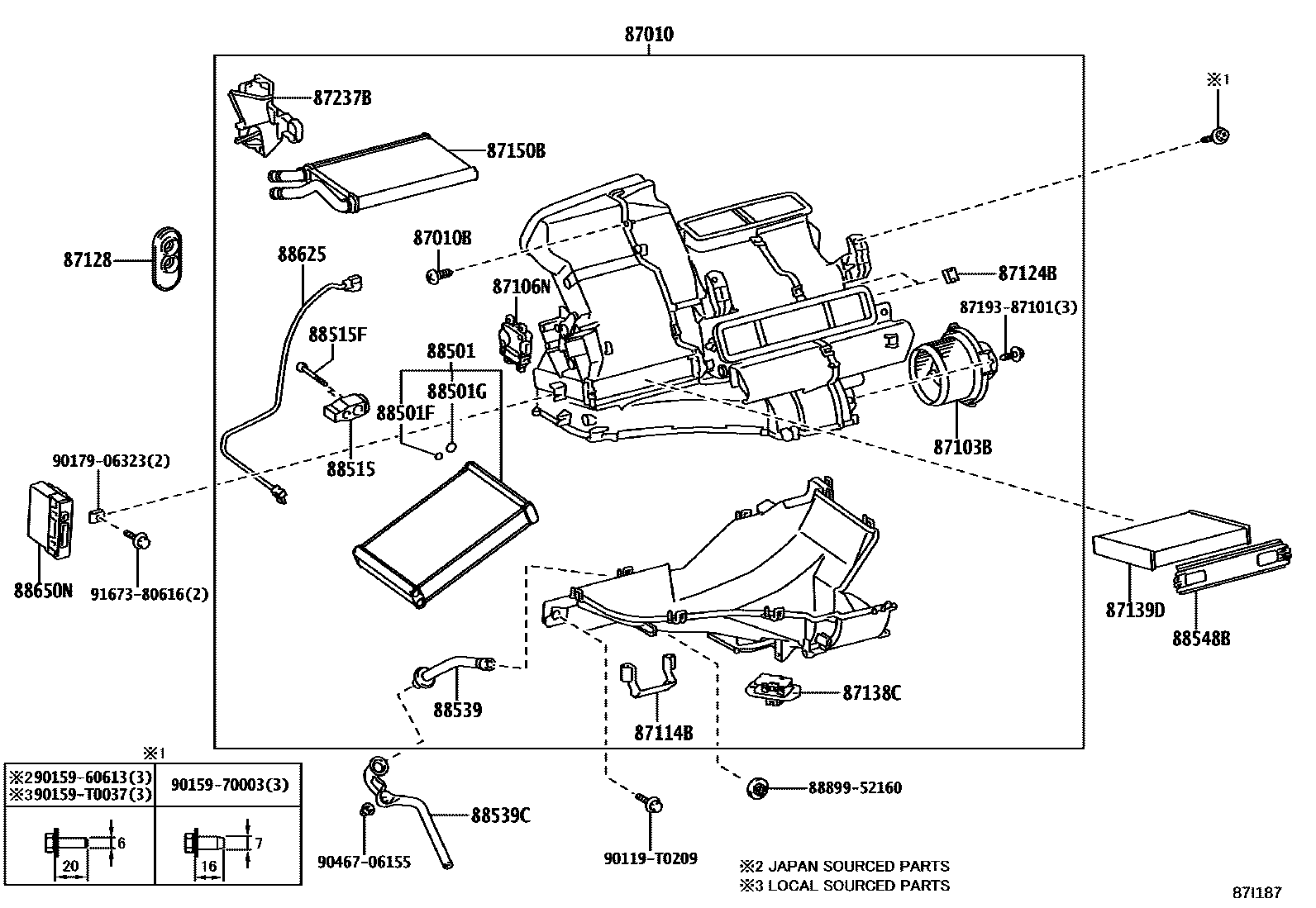 Toyota YARIS 暖风和空调系统 - 冷却器组件 EPC diagram — 87I187