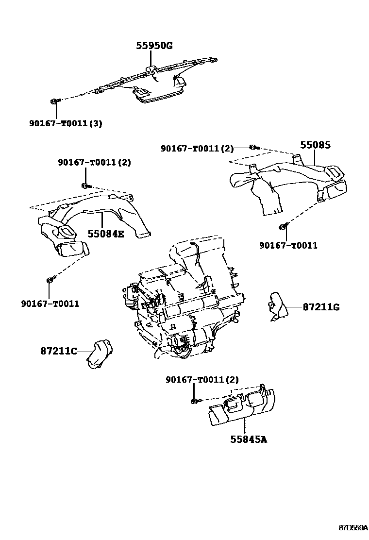 Toyota YARIS 暖风和空调系统 - 控制器和风管 EPC diagram — 87D559A