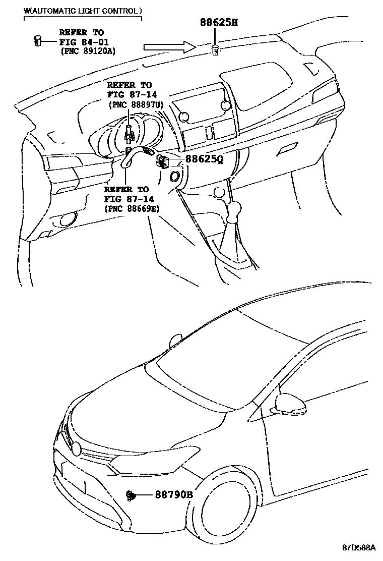 Toyota YARIS 暖风和空调系统 - 控制器和风管 EPC diagram — 87D588A