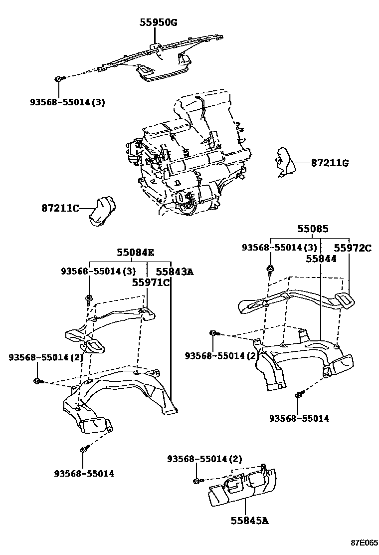 Toyota YARIS 暖风和空调系统 - 控制器和风管 EPC diagram — 87E065
