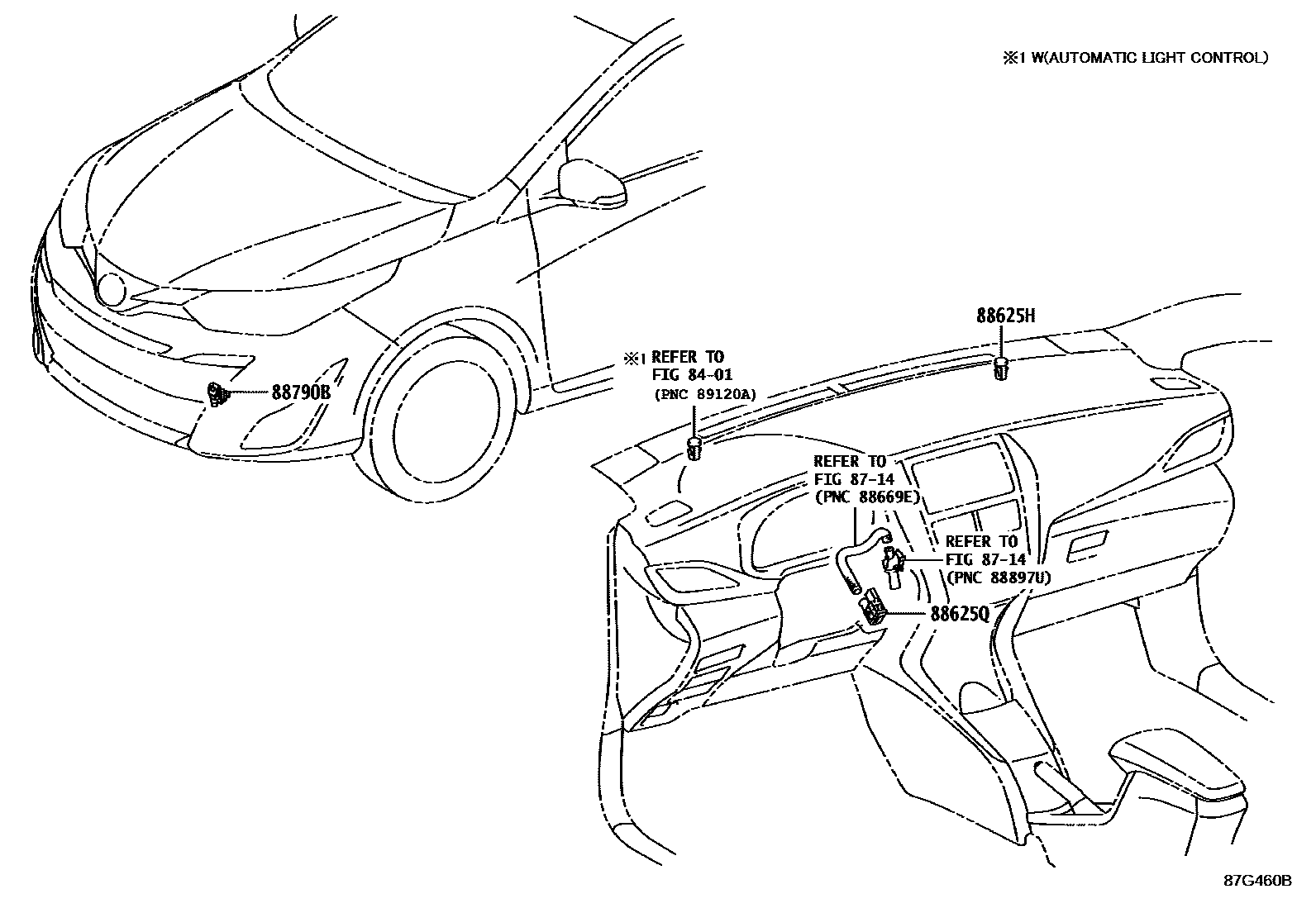 Toyota YARIS 暖风和空调系统 - 控制器和风管 EPC diagram — 87G460B